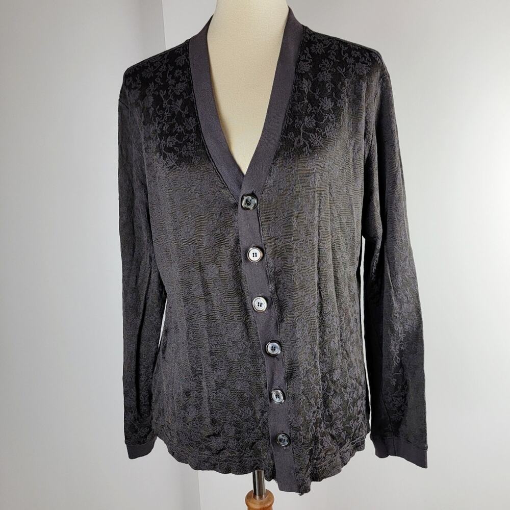 CP Shades Cotton Lace Grey Brown Purple Button Front Cardigan Sweater Size Small
